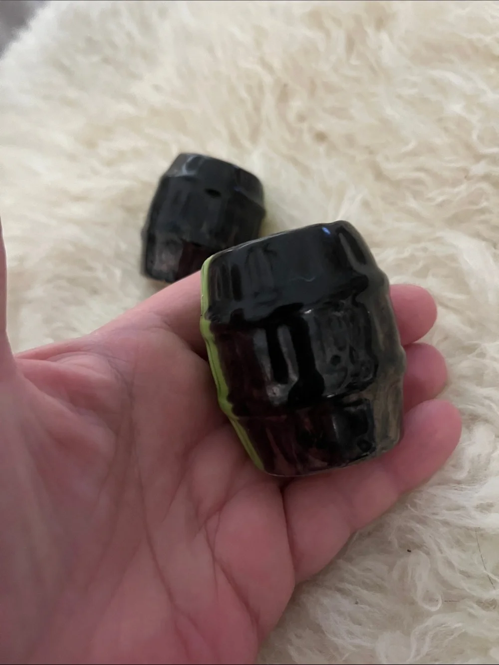 Green & Black Ceramic Barrel Salt and Pepper Set